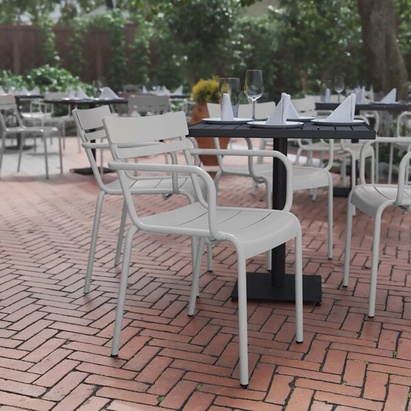 Flash Furniture Silver All-Weather Steel Dining Chair, 2PK 2-XU-CH-10318-ARM-SIL-GG - main